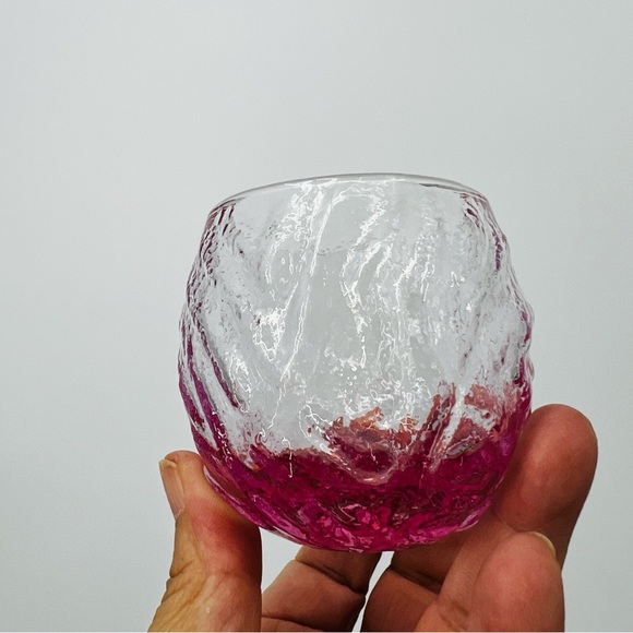 VTG Morgantown Seneca Driftwood Crinkle Pink Roly Poly Glasses Tumblers Set of 4 - Picture 6 of 17